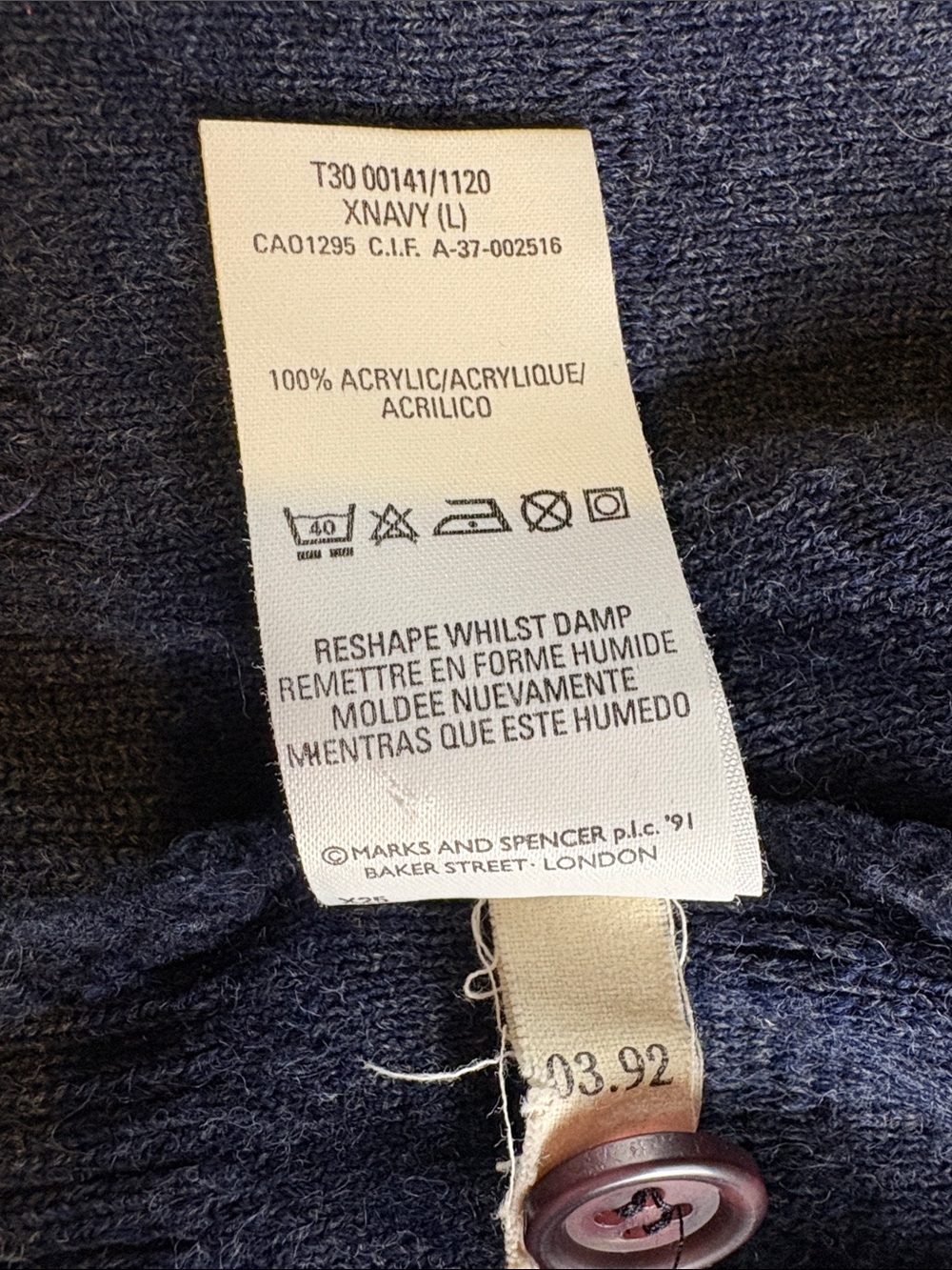 Vintage Men's Marks & Spencer Men’s Dark Navy Cardigan Sweater | Size Large - Picture 6 of 6